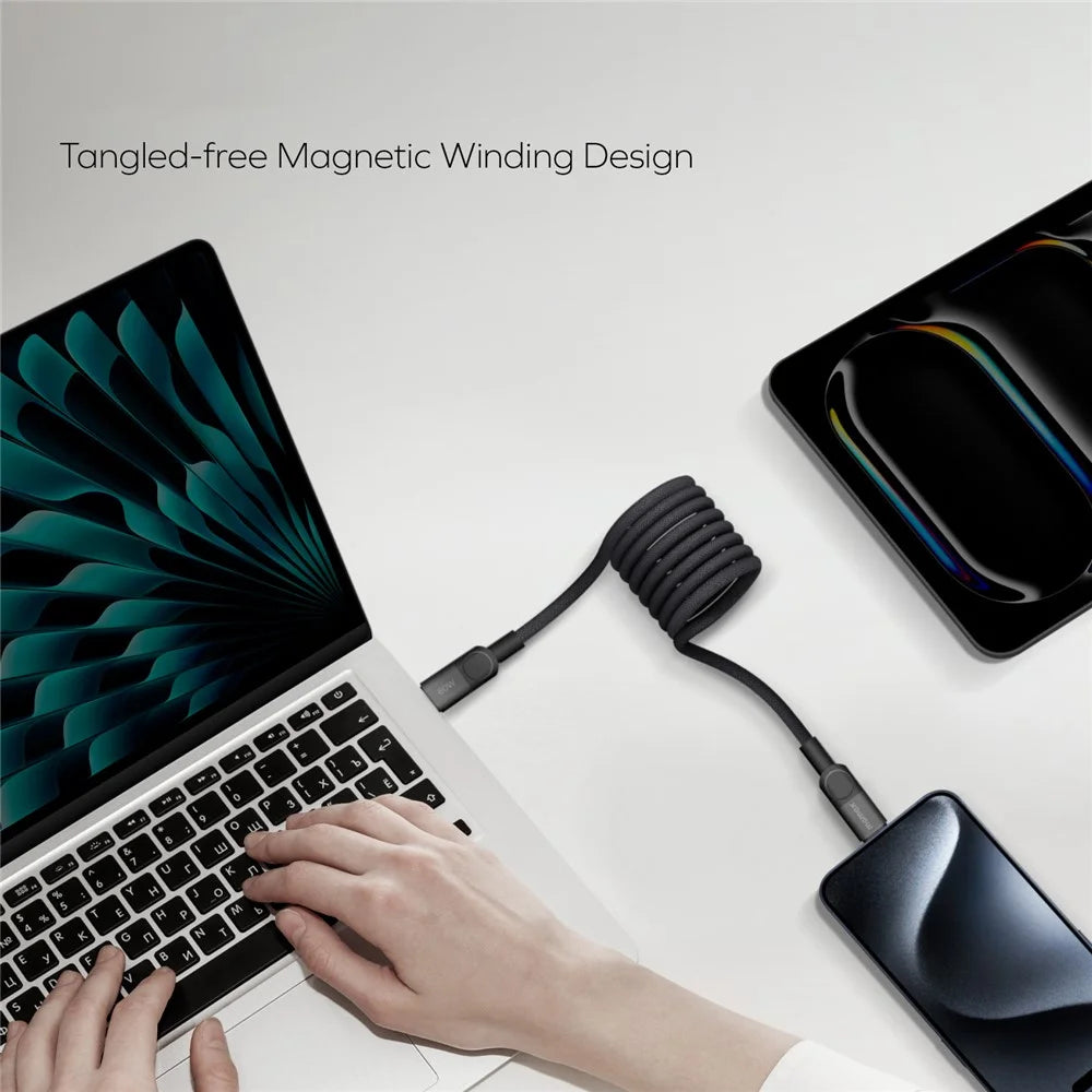 MOMAX Mag.Link 1m 60W Magnetic Braided Fast Charging Cable USB C to USB C Data Cord - Black - 4
