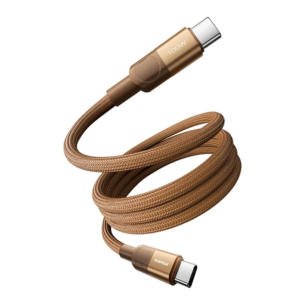 MOMAX Mag.Link 1m 100W Magnetic Braided Fast Charging Cable USB C to USB C Wire for Laptop / Phone / Tablet - Gold - 1
