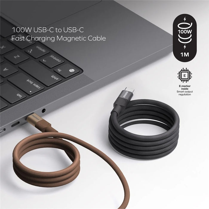 MOMAX Mag.Link 1m 100W Magnetic Braided Fast Charging Cable USB C to USB C Wire for Laptop / Phone / Tablet - Gold - 4