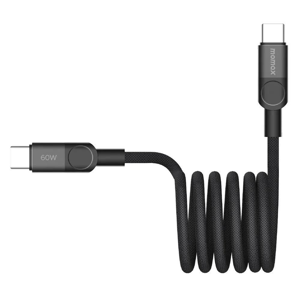 MOMAX Mag.Link 2m 60W Magnetic Braided Fast Charging Cable USB C to USB C Data Cord - Black - 1