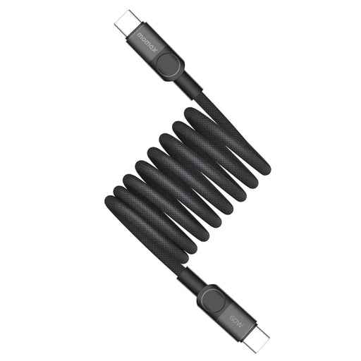 MOMAX Mag.Link 2m 60W Magnetic Braided Fast Charging Cable USB C to USB C Data Cord - Black - 2