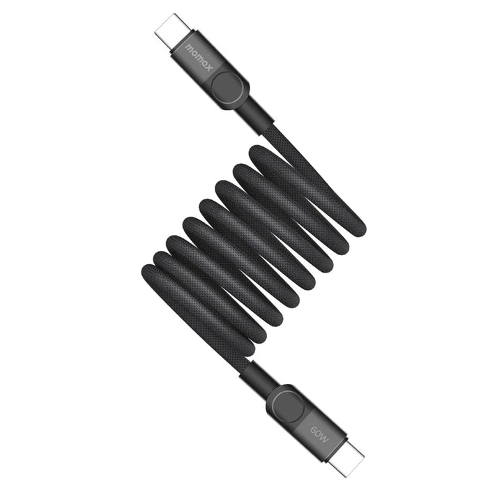 MOMAX Mag.Link 2m 60W Magnetic Braided Fast Charging Cable USB C to USB C Data Cord - Black - 2