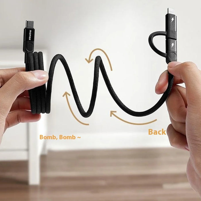 MOMAX Mag.Link 1m Mfi Certified Magnetic Braided Cord 60W USB-C to USB-C / Lightning Fast Charging Cable - Black - 5
