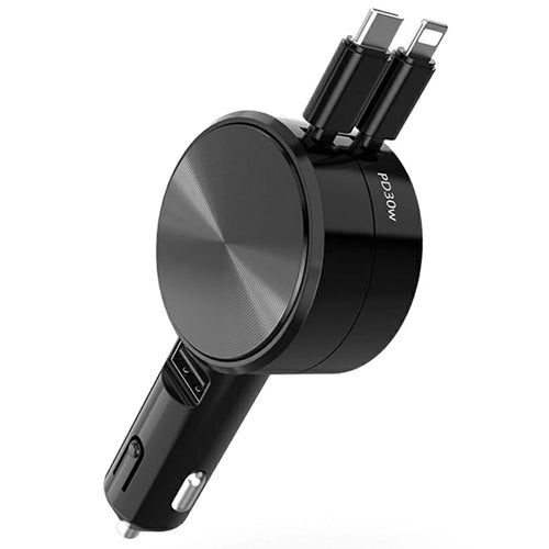 Car Charger with Type-C  /  iP Cable PD Super Fast Charging Cable Dual Port Retractable Cord, CD Veins Version - 1