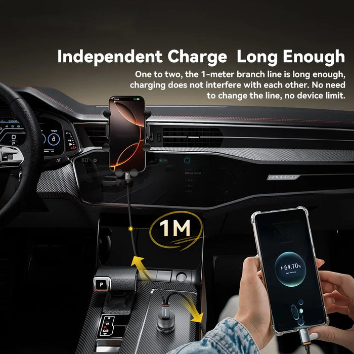 ESSAGER 1m USB-A to iP + Type-C Fast Charging Cable 100W PD Sync Data Transfer Cable - Black - 3