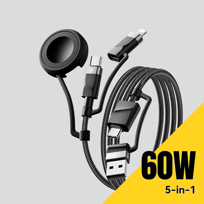 ESSAGER 5 in 1 Charging Cable 2M Fast Charging PD 60W Data Sync 480Mbps Cable for Phone  /  Tablet  /  Watch - 3