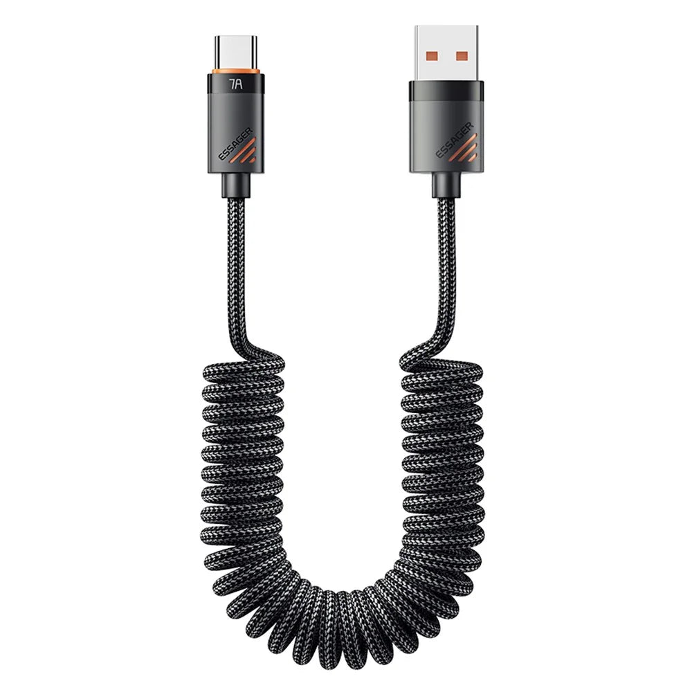 ESSAGER Spring Data Cable USB-A to Type-C 100W 7A Fast Charging Cable 1.2m - 1