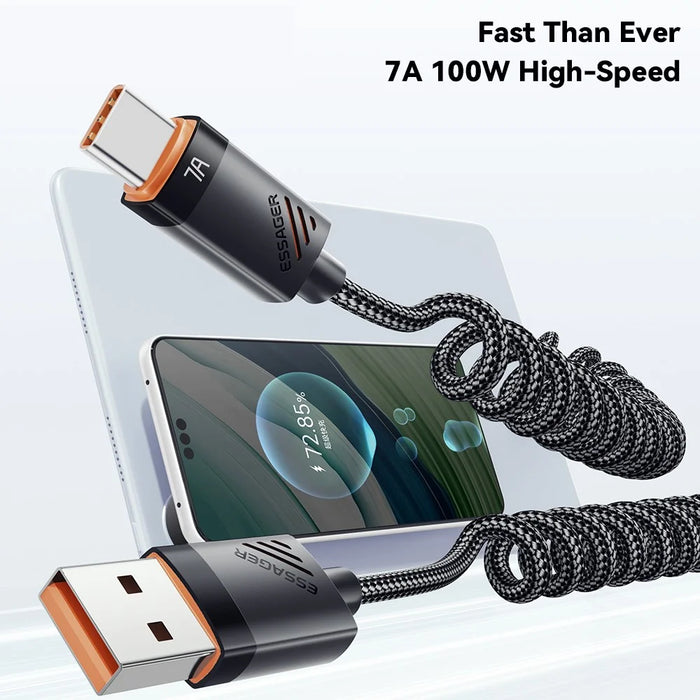 ESSAGER Spring Data Cable USB-A to Type-C 100W 7A Fast Charging Cable 1.2m - 4