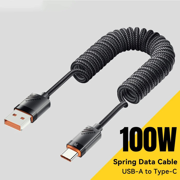 ESSAGER Spring Data Cable USB-A to Type-C 100W 7A Fast Charging Cable 1.8m - 3