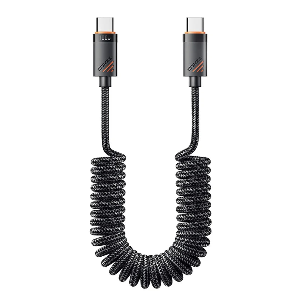ESSAGER Spring Data Cable Type-C to Type-C 100W Fast Charging Cable 1.2m - 1