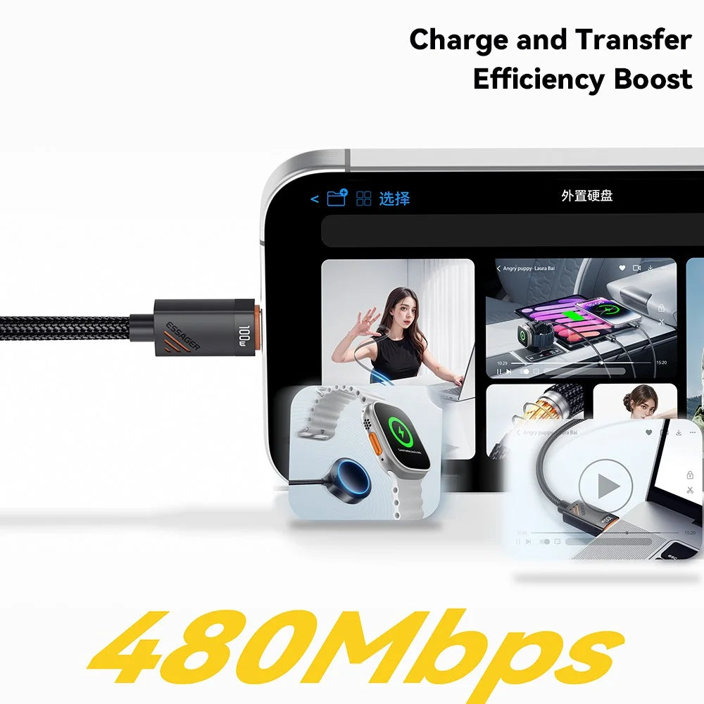 ESSAGER Spring Data Cable Type-C to Type-C 100W Fast Charging Cable 1.8m - 7