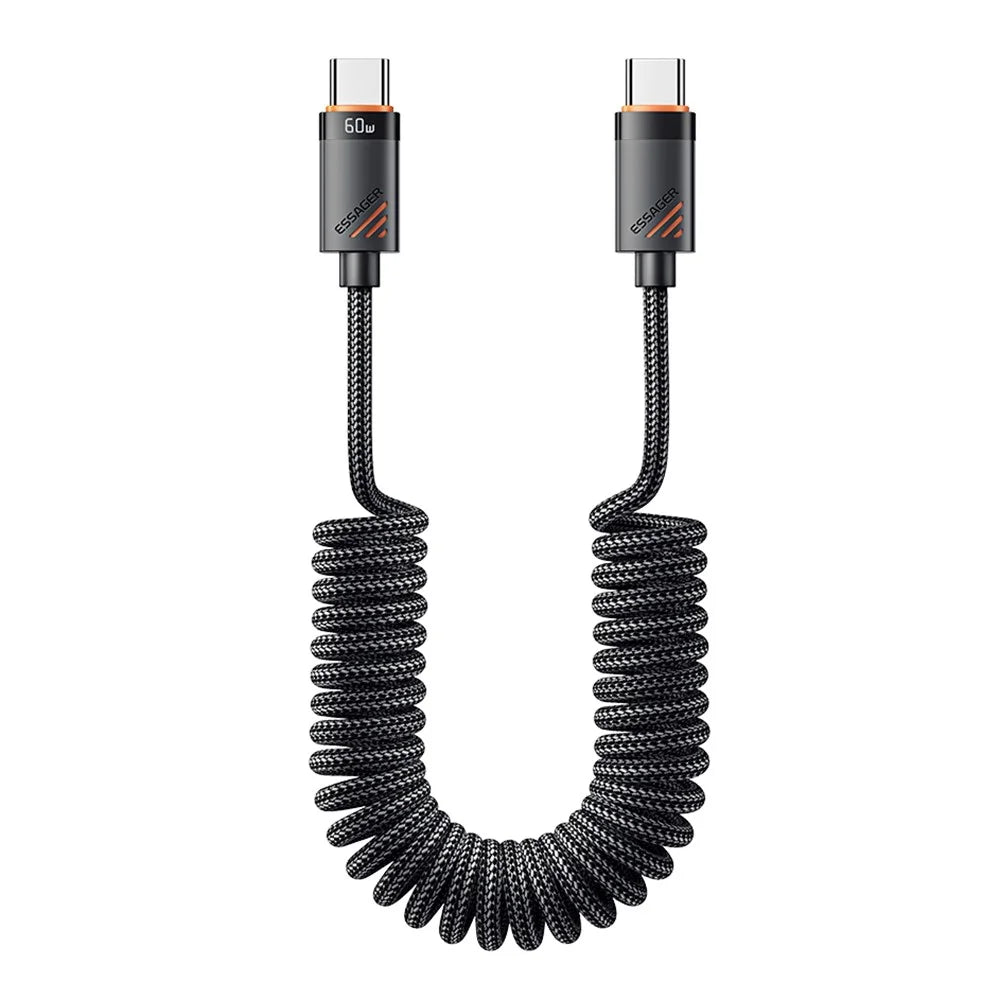 ESSAGER Spring Data Cable Type-C to Type-C 60W Fast Charging Cable 1.2m - 1