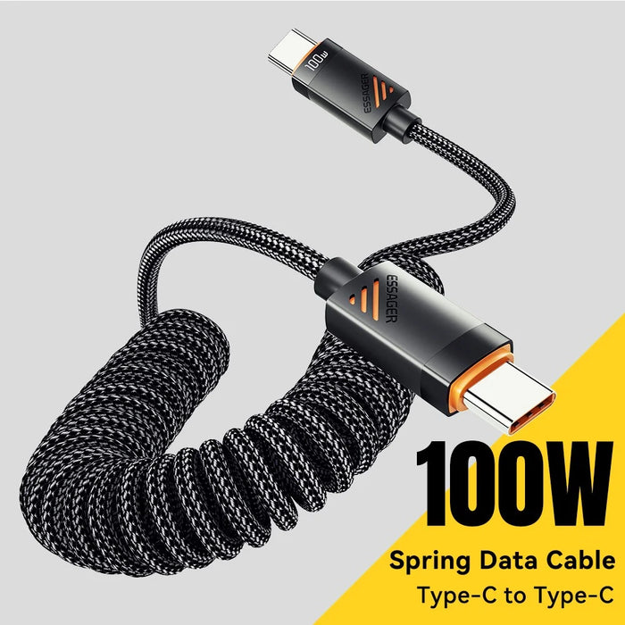 ESSAGER Spring Data Cable Type-C to Type-C 60W Fast Charging Cable 1.8m - 4