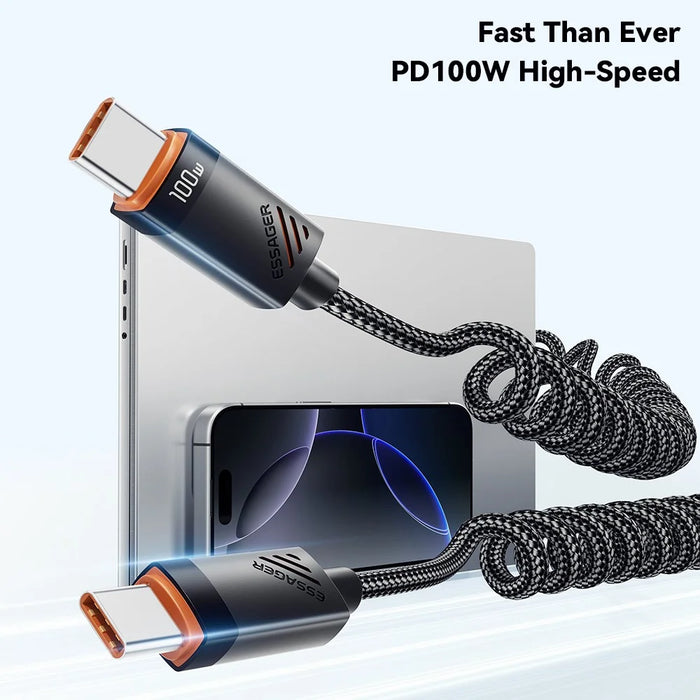 ESSAGER Spring Data Cable Type-C to Type-C 60W Fast Charging Cable 1.8m - 5