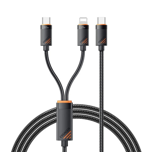 ESSAGER Type-C to iP + Type-C Data Cable E-Marker Chip PD 100W Fast Charging Cable 1.2m - 1