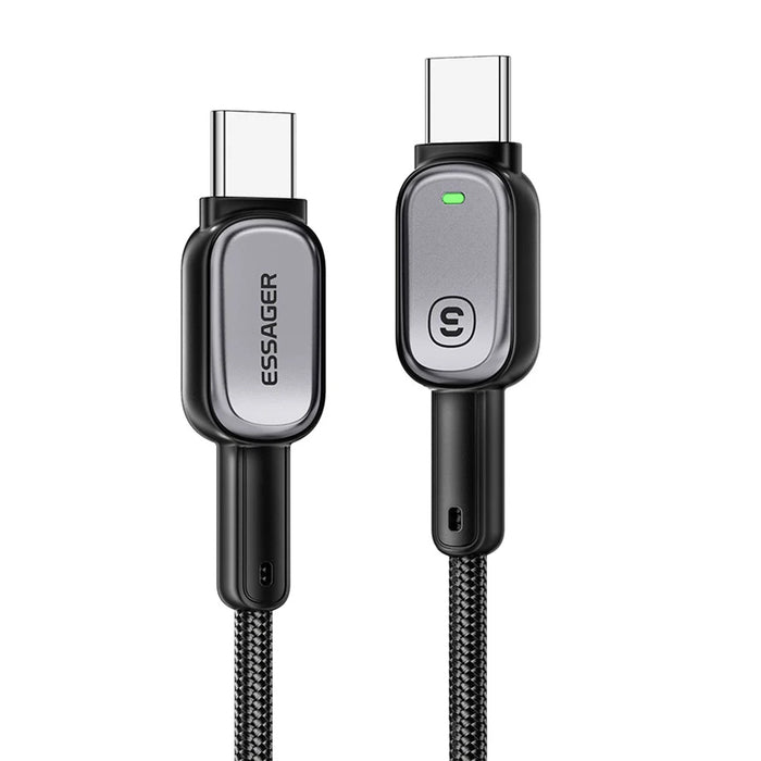 ESSAGER Type-C to Type-C 60W Smart LED Cable Fast Charging Durable Braided Data Cable 1m - 1