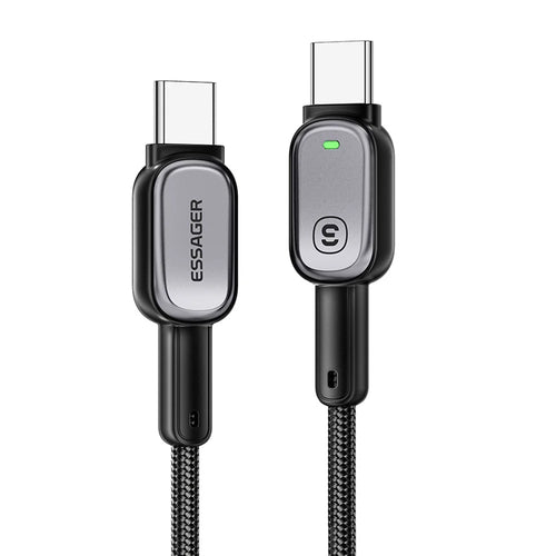 ESSAGER Type-C to Type-C 60W Smart LED Cable Fast Charging Durable Braided Data Cable 2m - 1