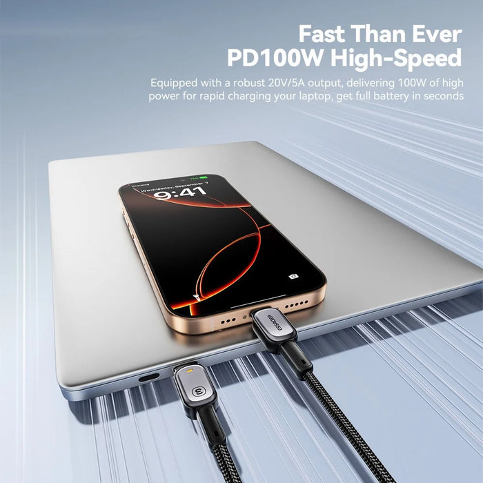 ESSAGER Type-C to Type-C 100W Smart LED Cable Fast Charging Durable Braided Data Cable 1m - 4