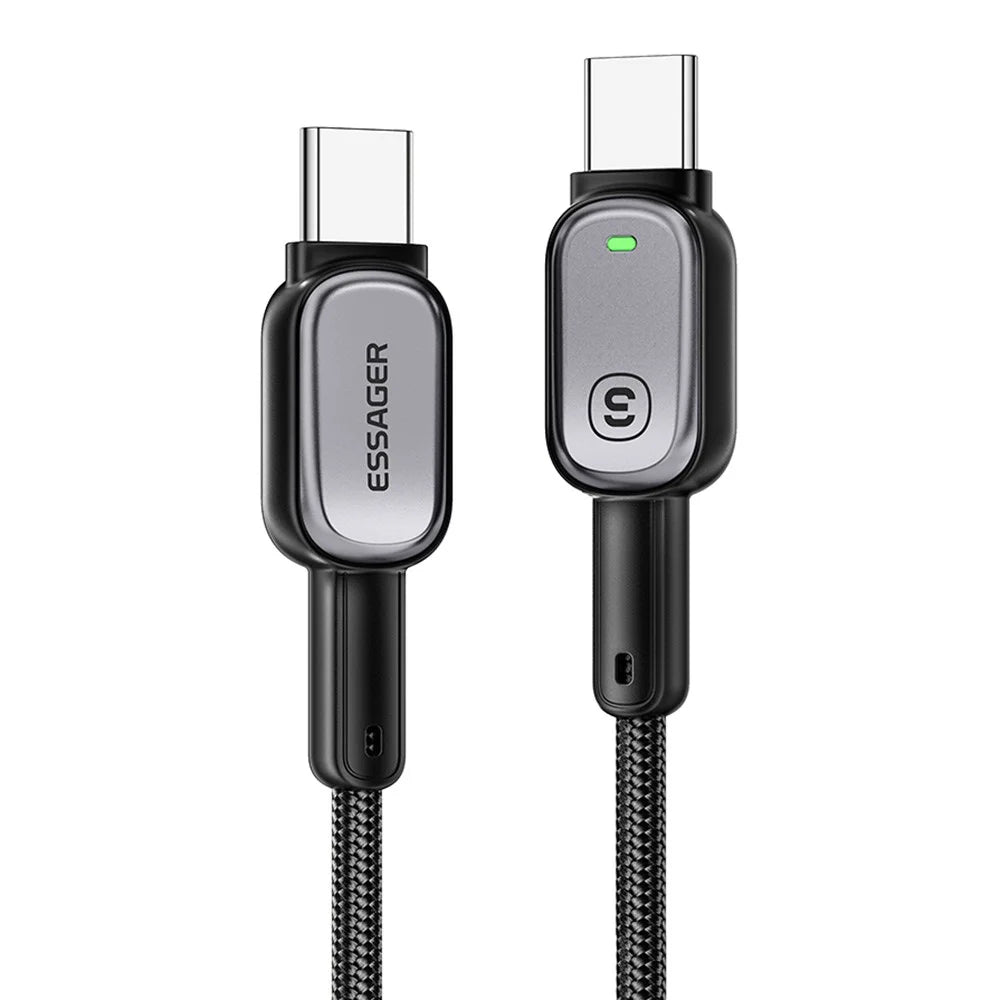 ESSAGER Type-C to Type-C 100W Smart LED Cable Fast Charging Durable Braided Data Cable 2m - 1