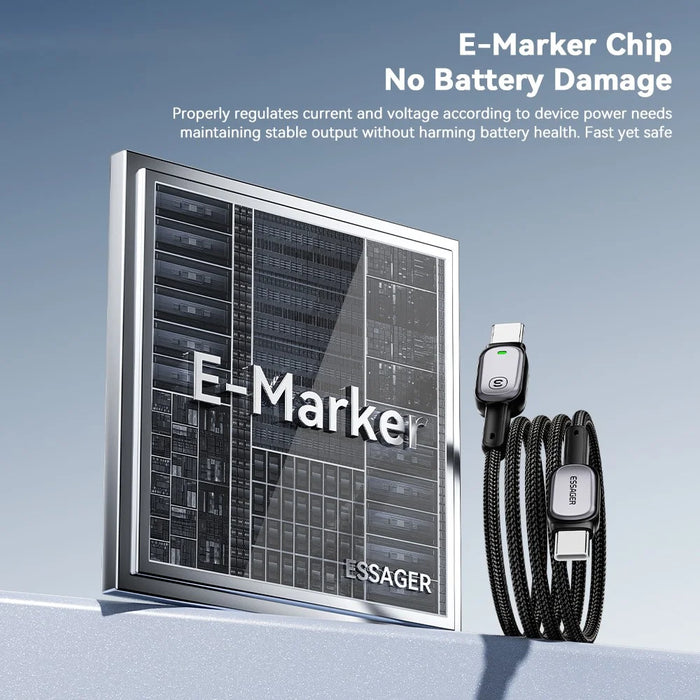 ESSAGER Type-C to Type-C 100W Smart LED Cable Fast Charging Durable Braided Data Cable 2m - 6