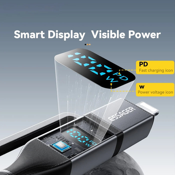ESSAGER 4-in-1 Data Cable Digital Display PD 100W Fast Charging Cable 0.25m - 5