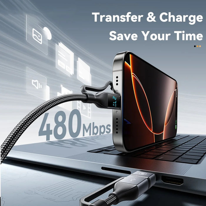 ESSAGER 4-in-1 Data Cable Digital Display PD 100W Fast Charging Cable 0.25m - 6
