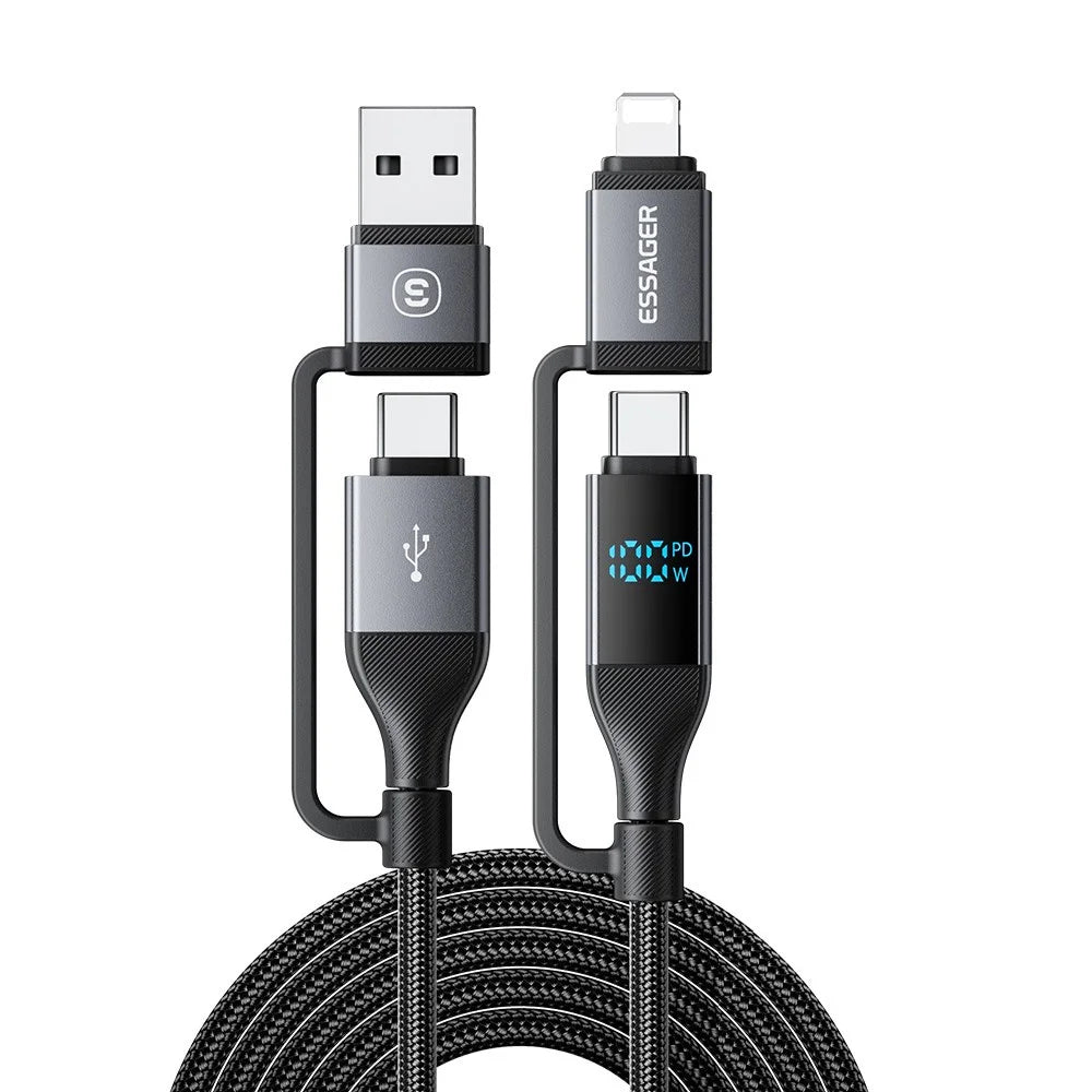 ESSAGER 4-in-1 Data Cable Digital Display PD 100W Fast Charging Cable 1m - 1