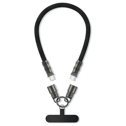 ESSAGER Crossbody Phone Lanyard PD 60W Charging Cable Type-C to Type-C Braided Data Cord 0.3m - Black - 1