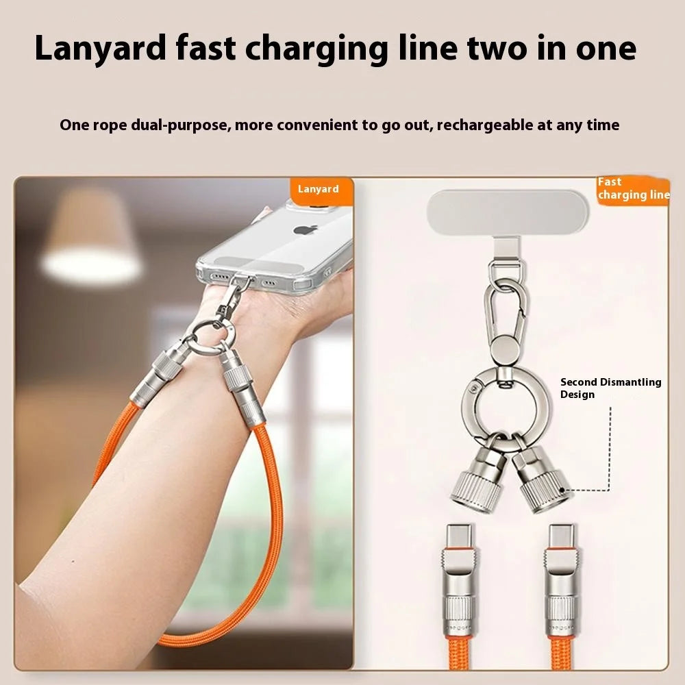 30cm Cell Phone Wrist Strap Fast Charging Data Cable with Type-C to L-Port Adapter Phone Lanyard - Black - 4