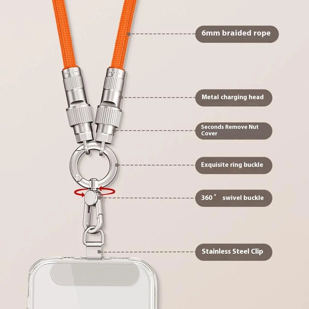 30cm Cell Phone Wrist Strap Fast Charging Data Cable with Type-C to L-Port Adapter Phone Lanyard - Black - 5