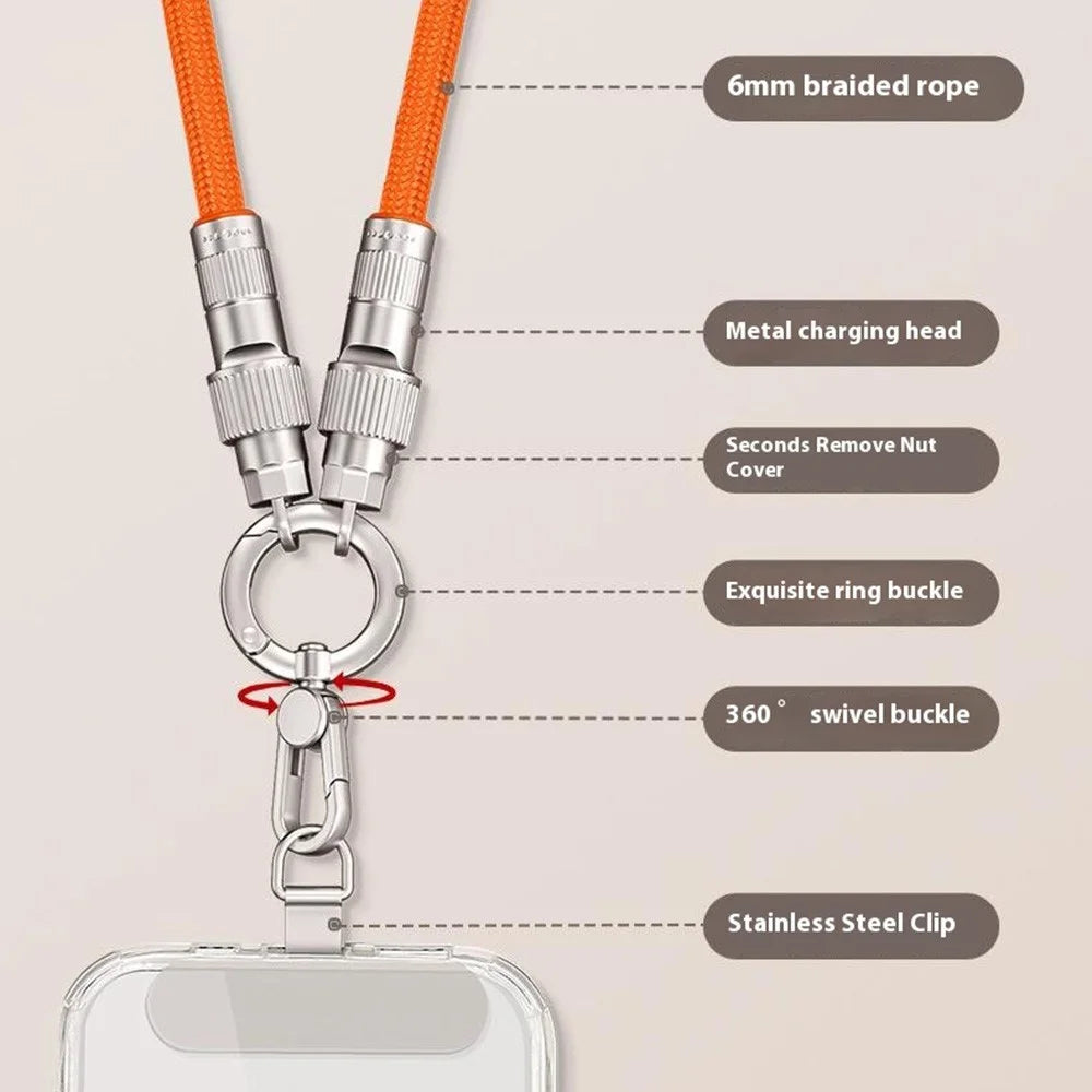 120cm Crossbody Phone Lanyard Charging Cable Type-C to L-Port Adapter Universal Cell Phone Strap - Sapphire - 5