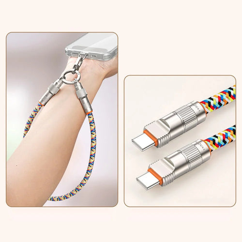 30cm 2 in 1 Wrist Strap Charging Cable Type-C to Type-C 66W Fast Charge Cable Cell Phone Lanyard - Multi-color - 1