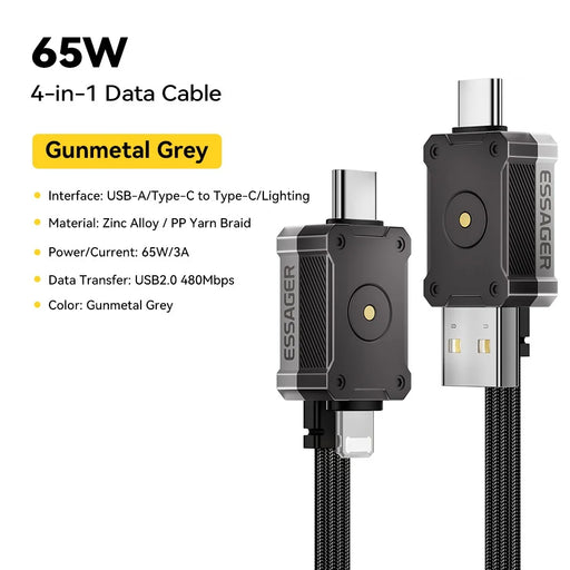 ESSAGER ES-X63 0.25m 4 in 1 Data Cable USB-A / Type-C to Type-C / 8Pin Multi-Function Charging Cord - 2