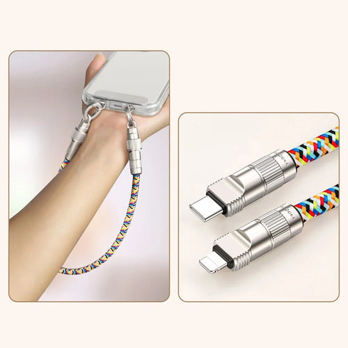 30cm Charging Cable Wrist Strap 27W Fast Charge Data Cord Phone Lanyard with Type-C to L-Port Connector - Multi-color - 1