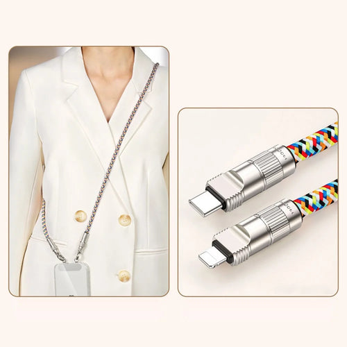 120cm Crossbody Lanyard Phone Charging Cable Type-C to L-Port 27W Fast Charge Cable Cell Phone Strap - Multi-color - 1