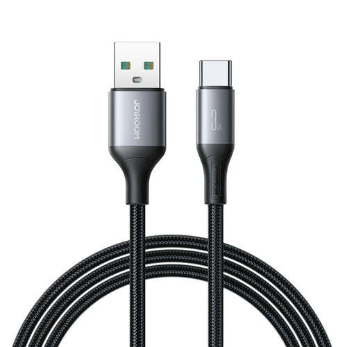 JOYROOM S-A28 2m USB-A to Type-C Cable 3A Fast Charging Nylon Braided Data Cord - Black - 1