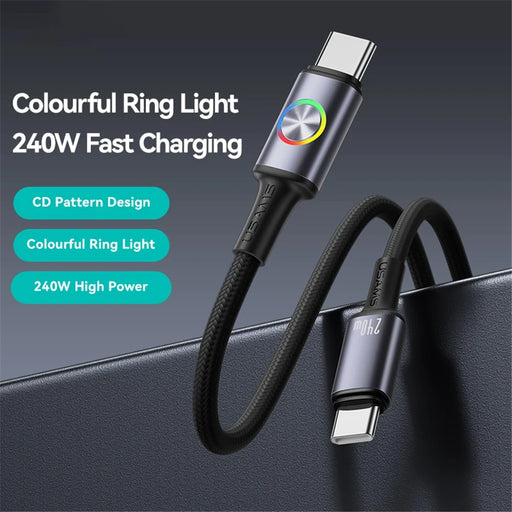 USAMS SJ751 1.2m 240W Type-C to Type-C Cable Aluminum Alloy Data Sync Cord with RGB Light - Tarnish - 2