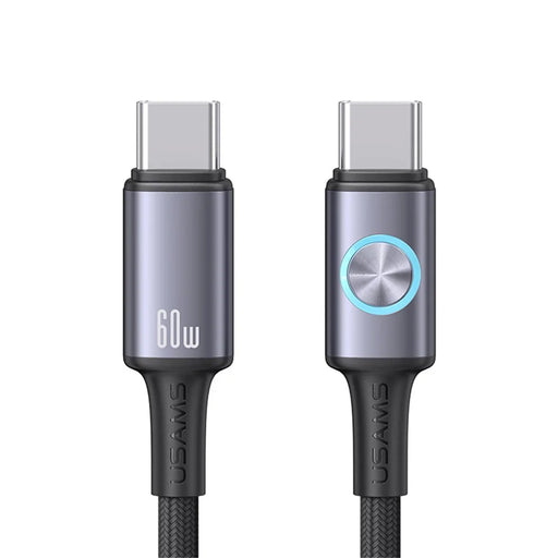 USAMS SJ752 1.2m 60W Type-C to Type-C Cable Aluminum Alloy Data Sync Cord with RGB Light / E-Marker Chip - Tarnish - 1