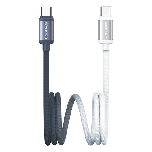 USAMS SJ756 1.2m 60W Type-C to Type-C Cable Dual-Color Aluminum Alloy Fast Charging Data Sync Cord - Black + White - 1