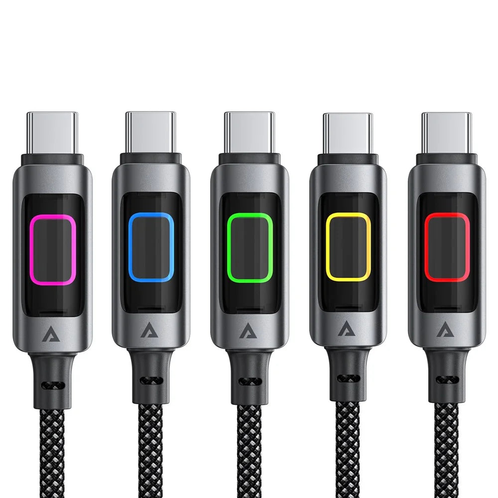 ACEFAST C21-03 1.2m USB C to USB C Cable 60W Charging Data Transfer Braided Cord with Colorful Light - 2