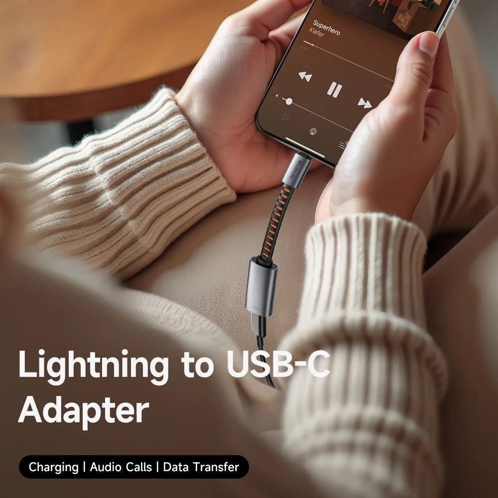 MCDODO CA-4870 MDD Nordic Series 8Pin Female to USB-C Male Adapter Cable 24W Fast Charging Data Transfer Cord - Black - 2
