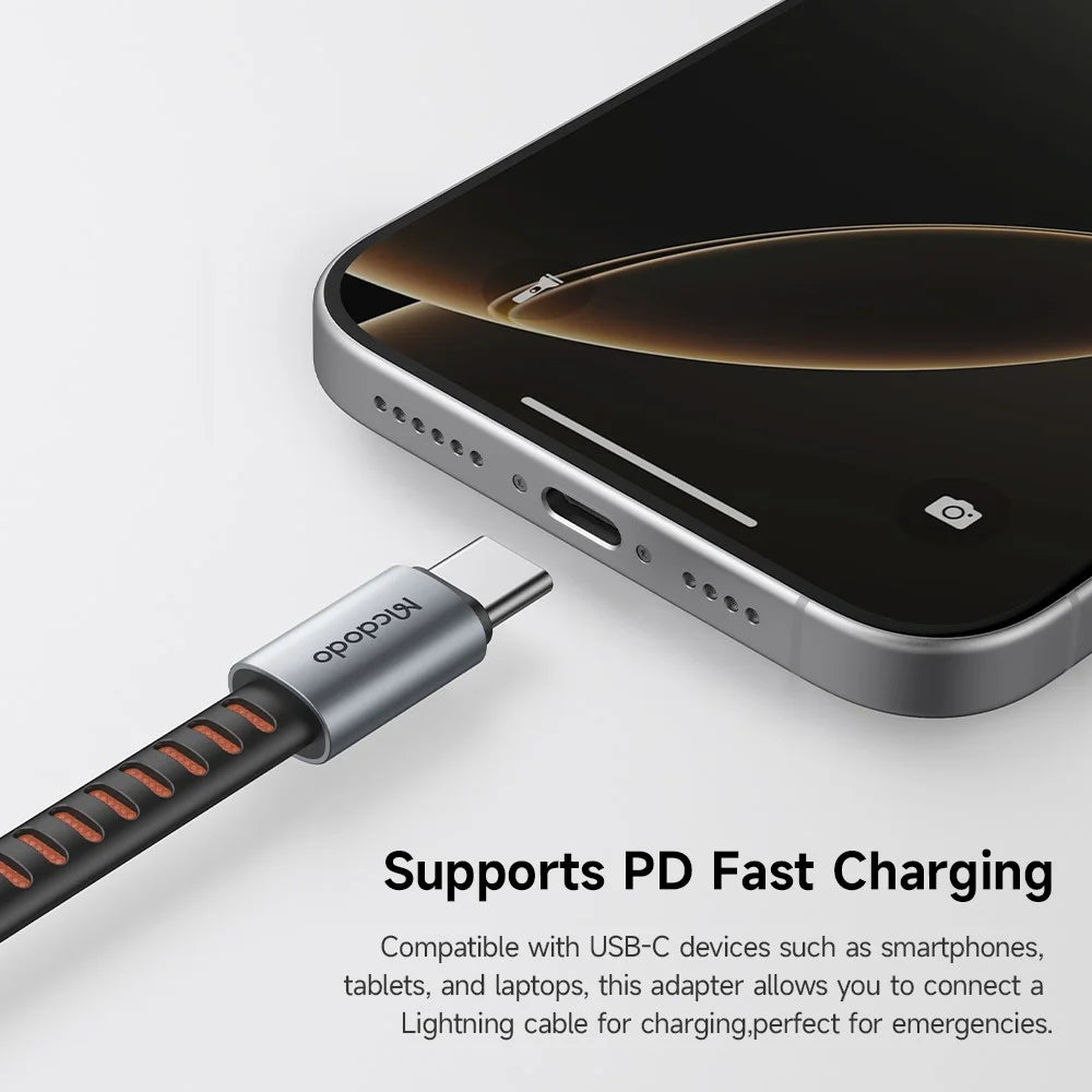 MCDODO CA-4870 MDD Nordic Series 8Pin Female to USB-C Male Adapter Cable 24W Fast Charging Data Transfer Cord - Black - 3