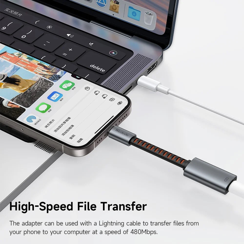 MCDODO CA-4870 MDD Nordic Series 8Pin Female to USB-C Male Adapter Cable 24W Fast Charging Data Transfer Cord - Black - 5
