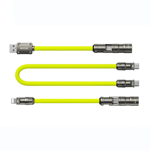 WEKOME WDC-77 3-in-1 Multi Charging Cable 240W Super Fast Charge Silicone Data Cable For USB  /  Type-C  /  iP - Yellowgreen - 2