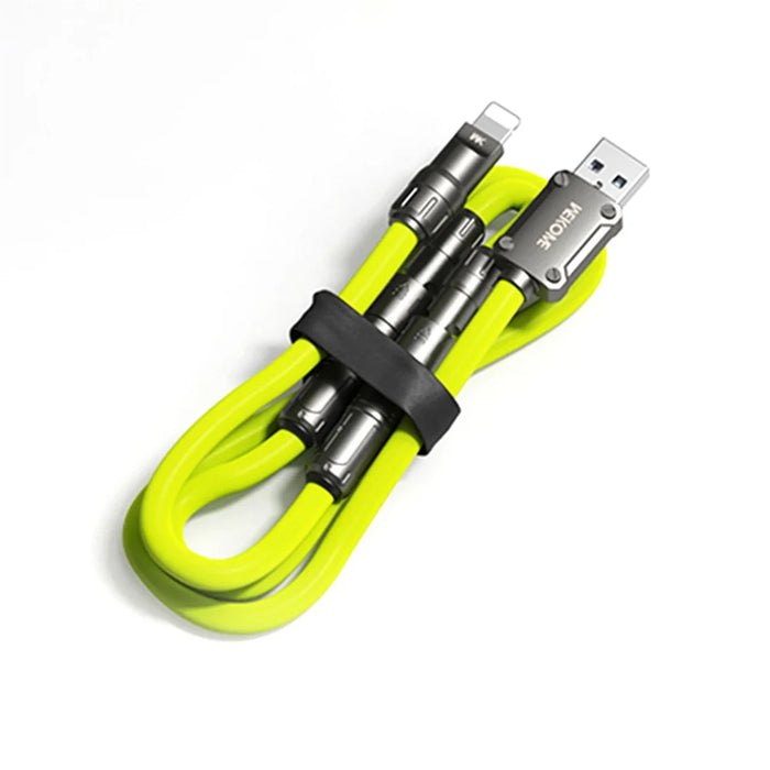 WEKOME WDC-77 3-in-1 Multi Charging Cable 240W Super Fast Charge Silicone Data Cable For USB  /  Type-C  /  iP - Yellowgreen - 4