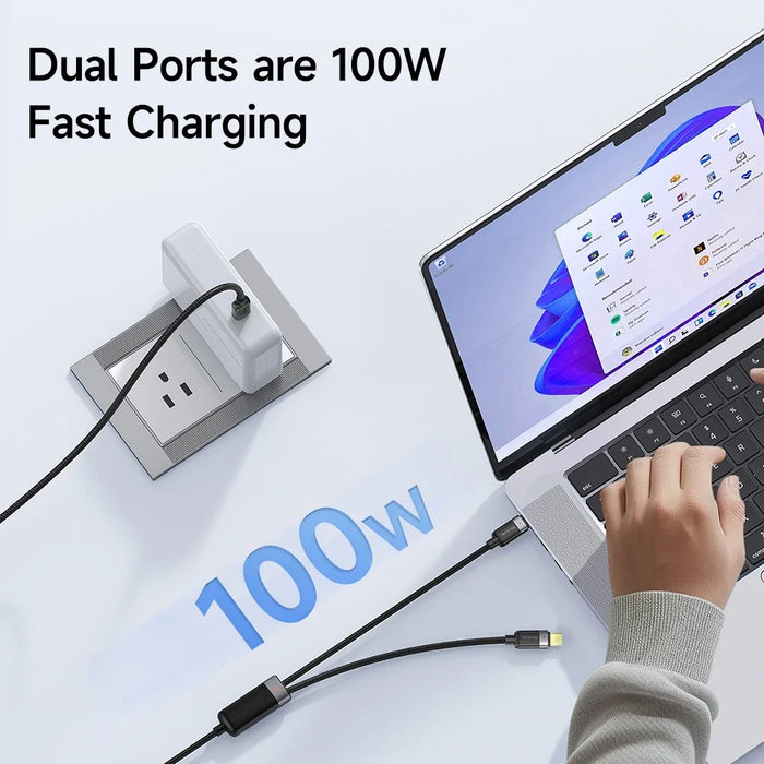 MCDODO CA-6780-IN-1 USB-C Fast Charging Cable Dual USB-C Ports 100W Charging Cord 1.5m Braided - 3