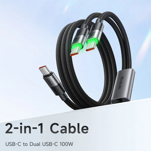 MCDODO CA-6740 2-in-1 USB-C Cable 100W Fast Charging Dual Type-C Ports Braided Cord 1.5m for Multiple Devices - 2
