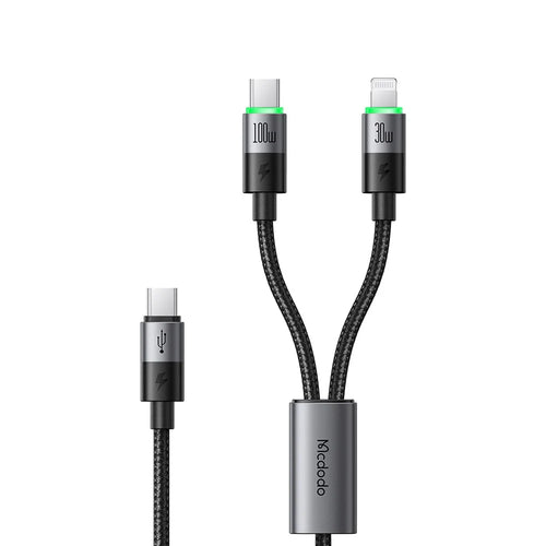 MCDODO CA-6700 2-in-1 Fast Charging Cable 100W USB-C to USB-C+iP Braided Cord 1.5m for Multiple Devices - 1
