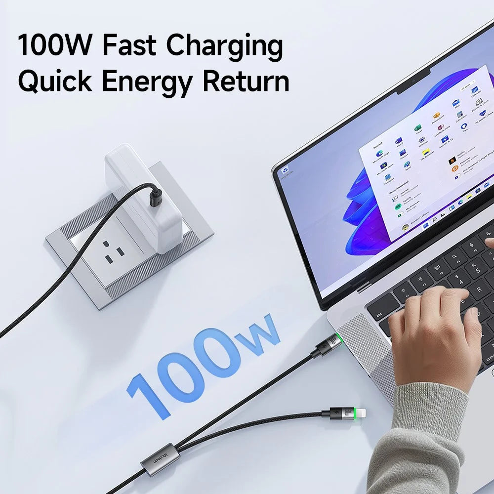 MCDODO CA-6700 2-in-1 Fast Charging Cable 100W USB-C to USB-C+iP Braided Cord 1.5m for Multiple Devices - 3