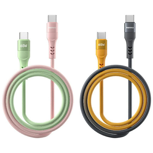 REMAX CB16(C-C) 65W Aluminum Alloy Braided Data Cable 1.2M PD Fast Charging Cable - Pink  /  Green - 2